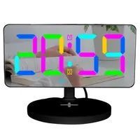 Desktop Electronic Clock RGB Mirror Alarm Clock Nightstand Decoration LED Time Display With Brightness Adjustment