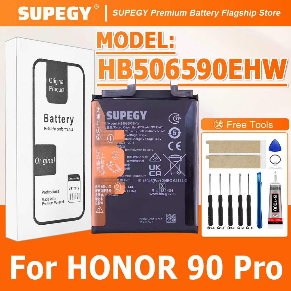 100% New HB506590EHW Battery For HONOR 90 PRO Phone batteries batteria+Free Tools