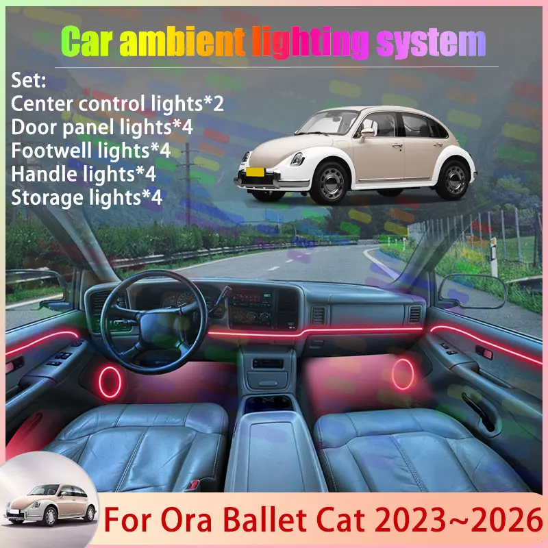

Для Ora Ballet Cat 2023 2024 2025 2026 2/18 в 1, автомобильная атмосферная лампа, RGB абажур, ансамбль, стример, атмосферный набор, автозапчасти