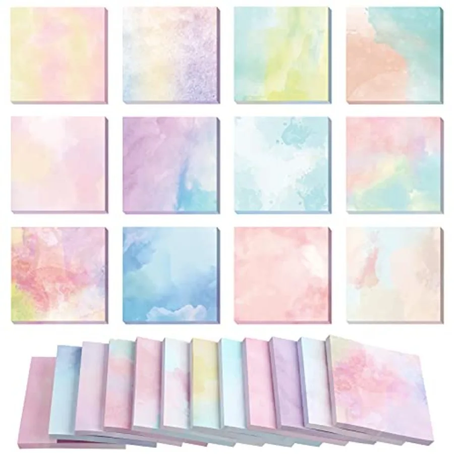 

12 Pads 720 Sheets Gradient Watercolor Sticky Notes 2.8 x 2.8 Inch Cute Sticky Notes Bulk Fun Self Adhesive Memo Pads for Offic