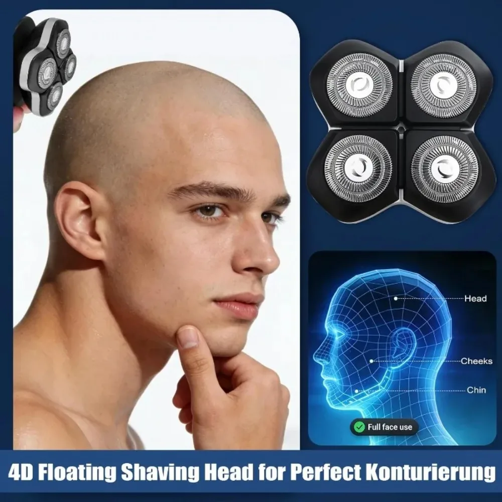 Replacement Shaver Heads for Freebird FlexSeries Pro, 4D Floating 4 Rotary Blades Electric Shaver Heads Wet and Dry Washable