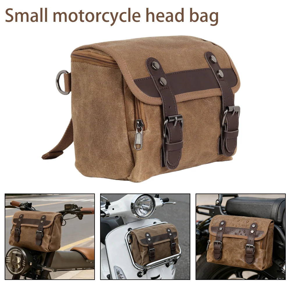 

Small Vintage Motorcycle Head bag Waterproof Retro Motocross oil wax Canvas Hanging Bag for Small E-bike Hanging Toolkit