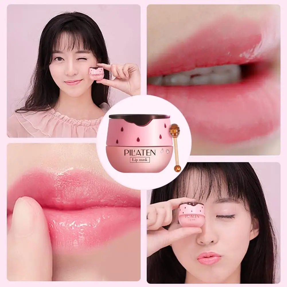 Strawberry Bee pelembap bibir melembabkan menutrisi anti-kerut retak menghilangkan perbaikan kulit mati lembut halus produk perawatan masker bibir