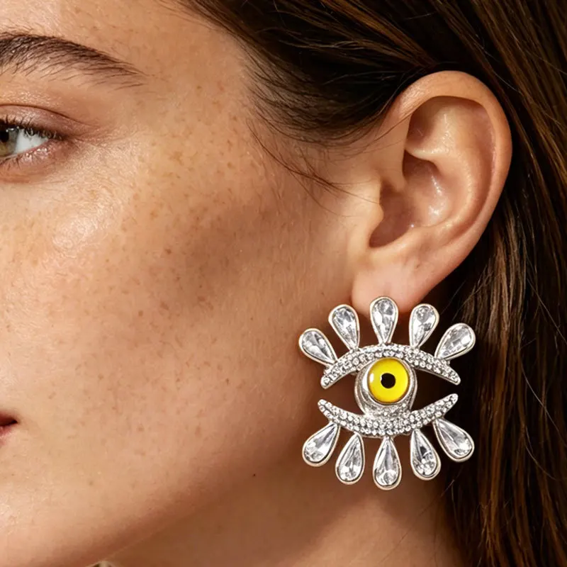 Devil's Eye full diamond earrings Eye set with diamond abstract design metallic texture earrings