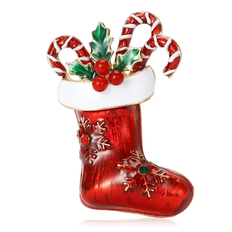 Rhinestone Enamel Christmas Stocking & Candy Brooch Pin, Festive Versatile Lapel Pin for Men Women Suit Coat Jewelry
