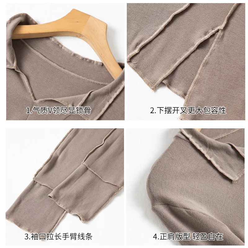 QHot-ขายคุณภาพ ModalVCollared Base Shirt Women, Autumn Inner Wear,เสื้อแขนยาวพร้อมดีไซน์ SenseTT-shirt