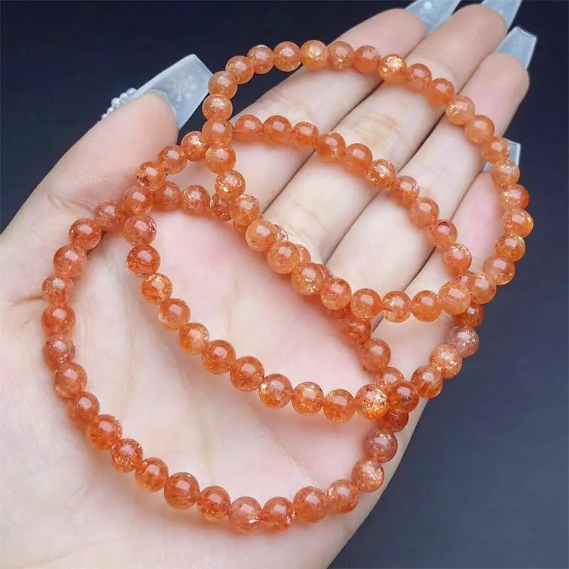 5.8MM Natural Gold Sunstone Bracelet String Charms Handmade Fortune Energy Mineral Woman Amulet Jewelry Gift 1PCS