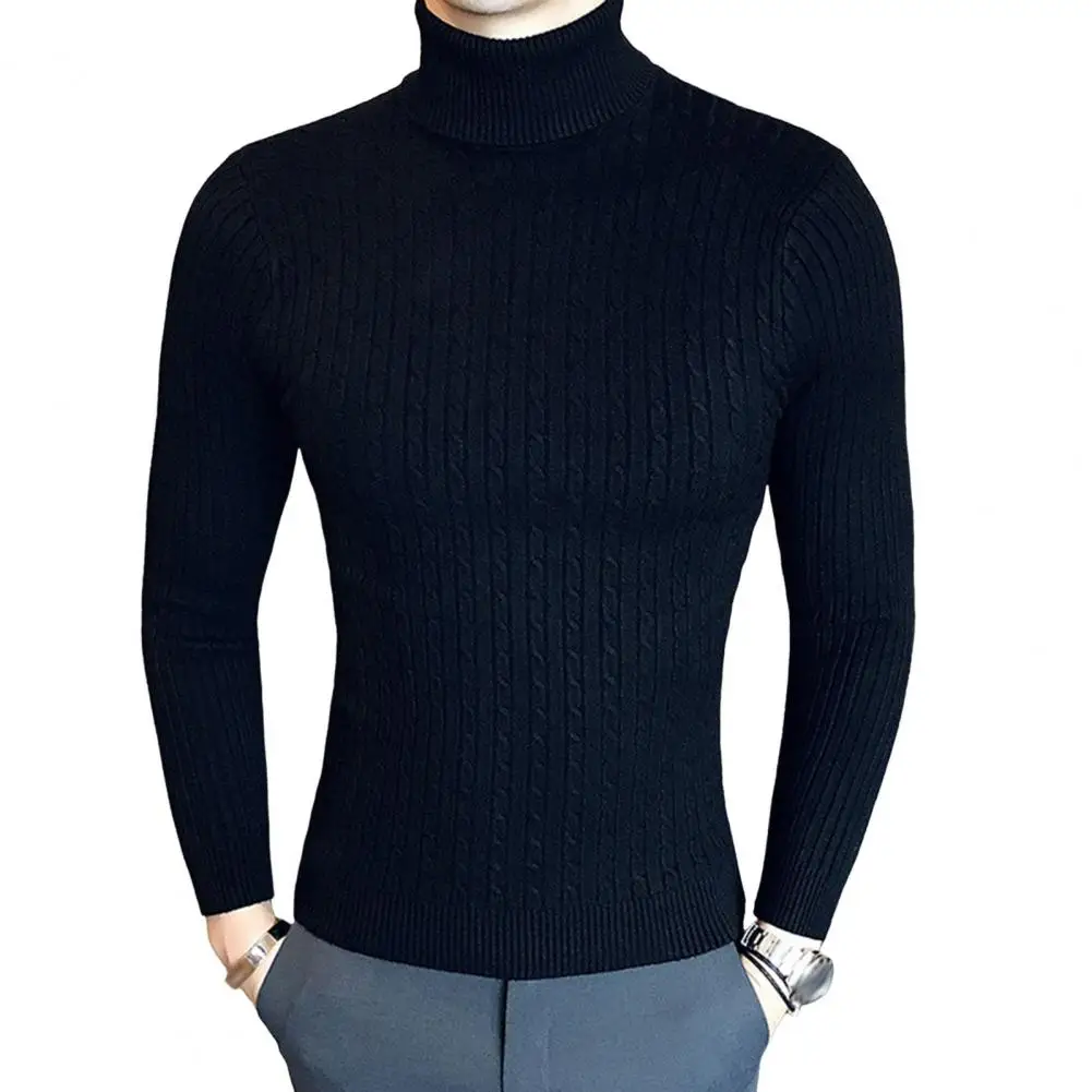 Auutmn Men Top High Collar Slim Knitted Elastic Sweater Pullover Mid Length Sport School Sweater