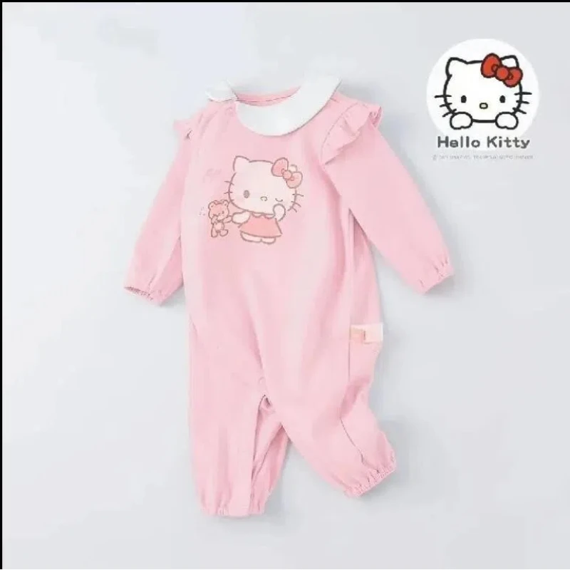 Sweet Hello Kitty Cartoon Baby Romper Kawaii Sanrio Infant Girls\' Jumpsuit Spring and Autumn Fashion Ins Style Children Clothes