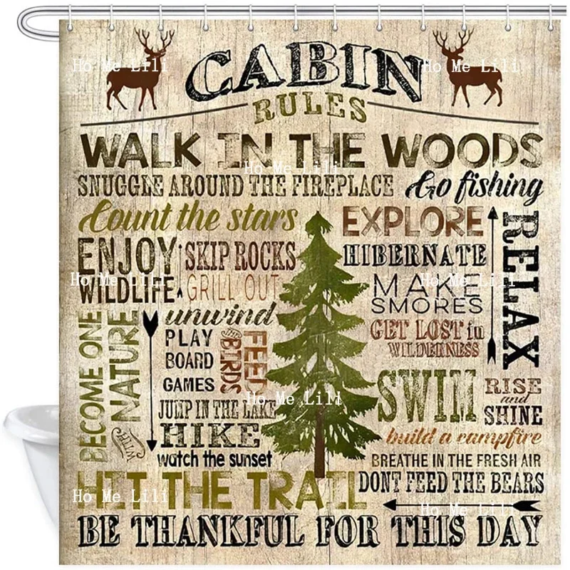 The Office Micheal Funny Quotes Humorous Inspirational Motivational Cabin Rules And Deer Pine Tree Vintage Shower Curtain