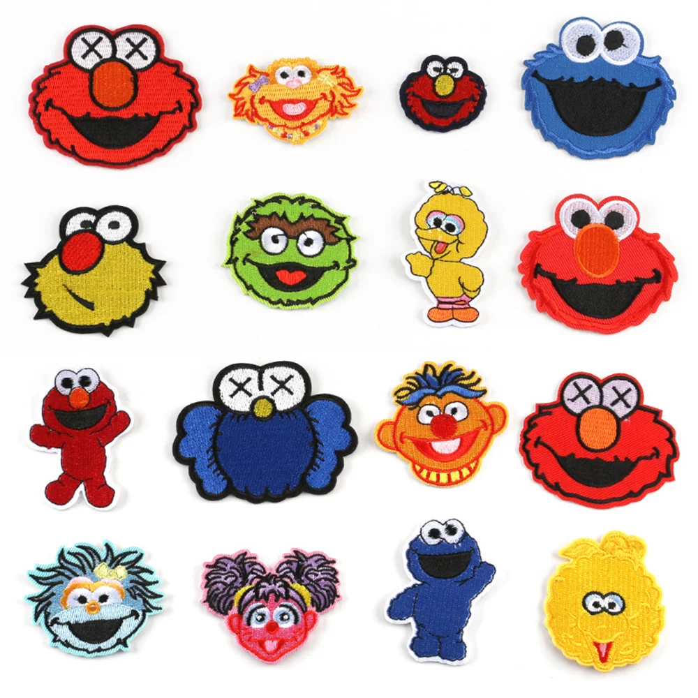 New Anime Sesame Street Patches COOKIE MONSTER ELMO BIG BIRD Cartoon Iron On Patches Cheap Embroidered Patches For Kids Clothes