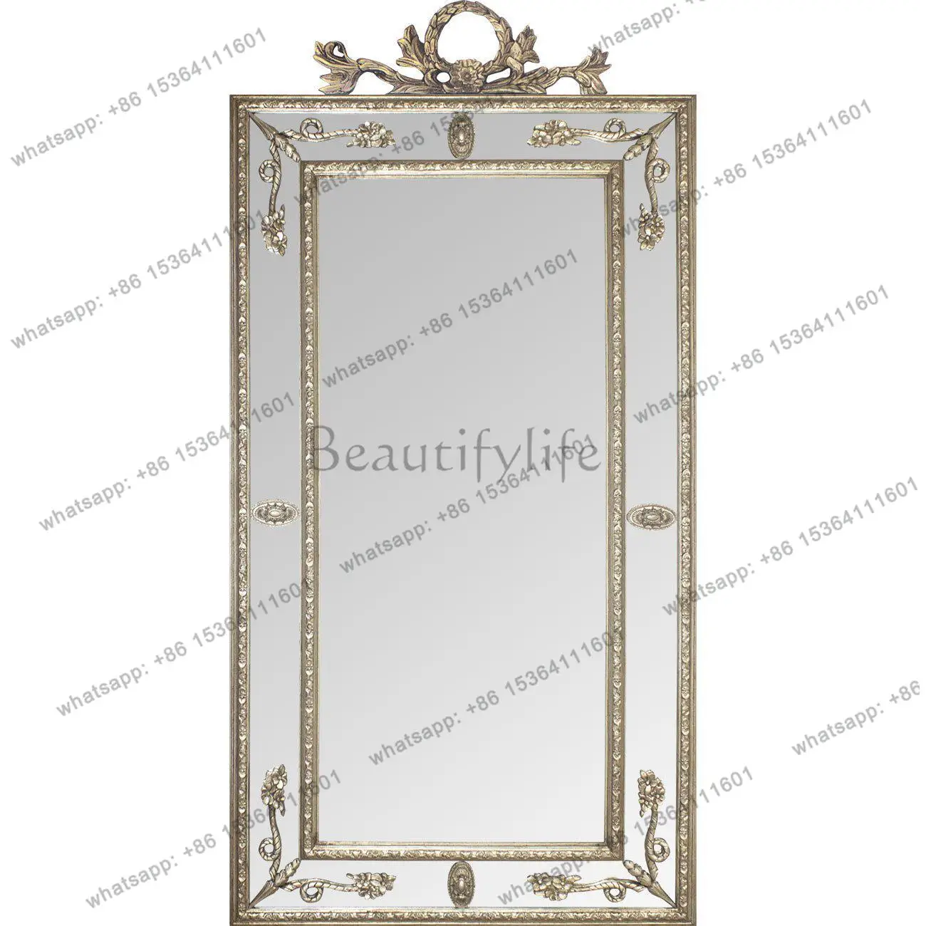 

French retro wall-mounted full-length mirror American wedding shop engraved floor-to-ceiling mirror