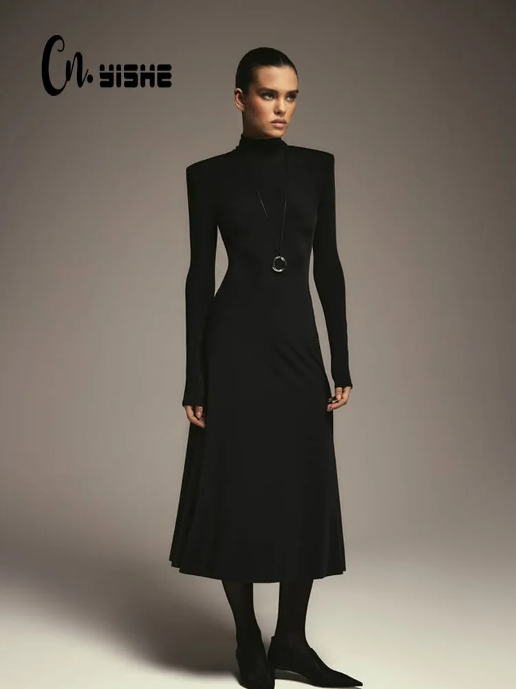 

CNYISHE Backless High Collar Long Sleeve Women Dresses Sheath A-Line Fashion Sexy Club Elegant Outfits Female Solid Vestidos