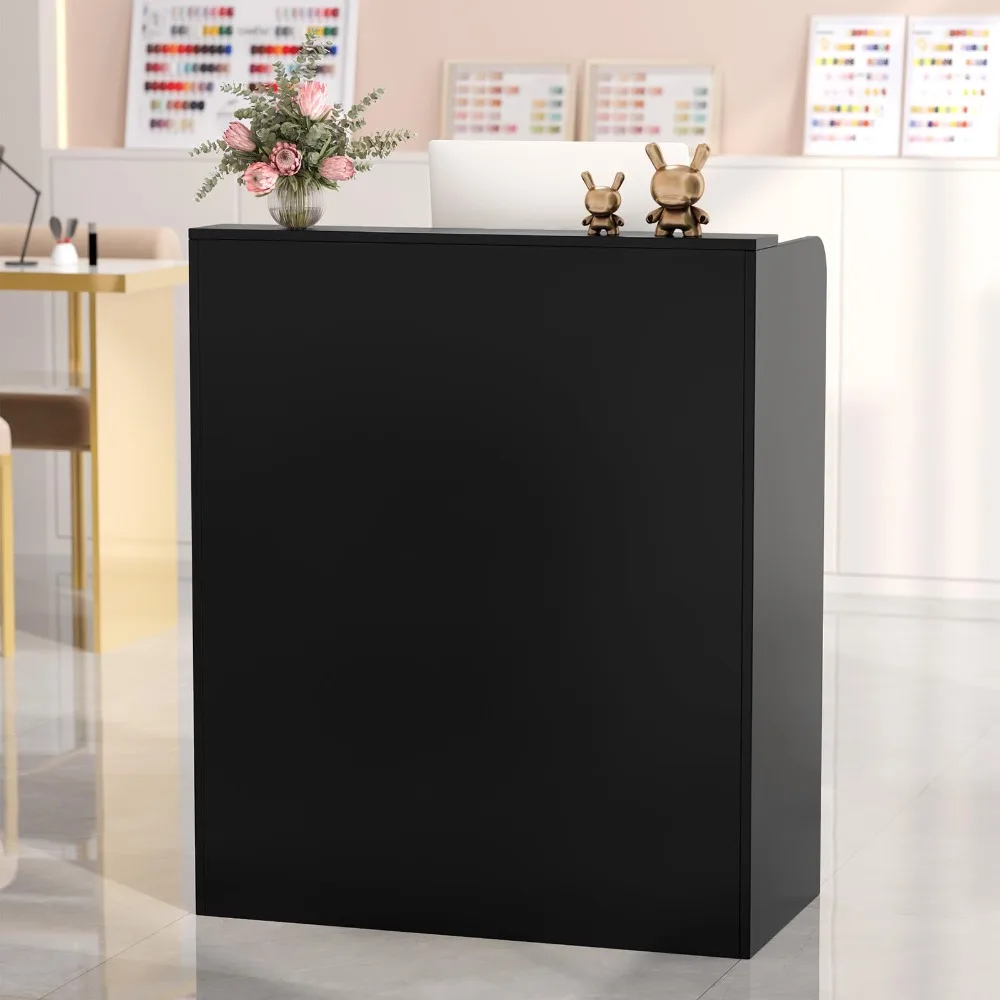 Reception Desk with Counter, Small Front Checkout Desk w/Lockable Drawer, Wooden Modern Reception Table for Salon Lobby