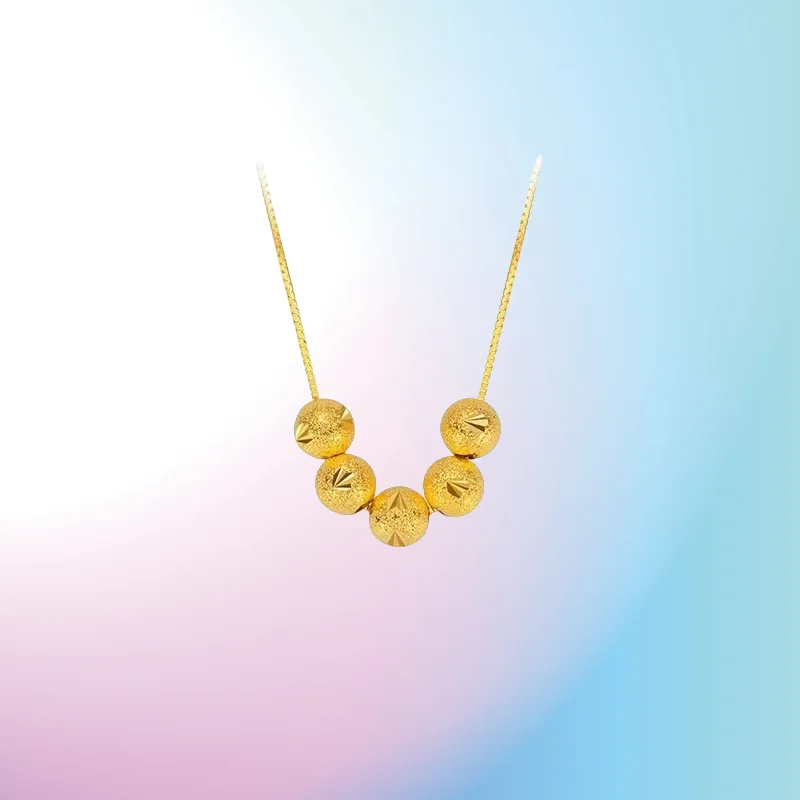 

new 9999 Real Gold 24K Golden Doudou Necklace Small Gold Bead Clavicle Necklace Gold Universal Chain
