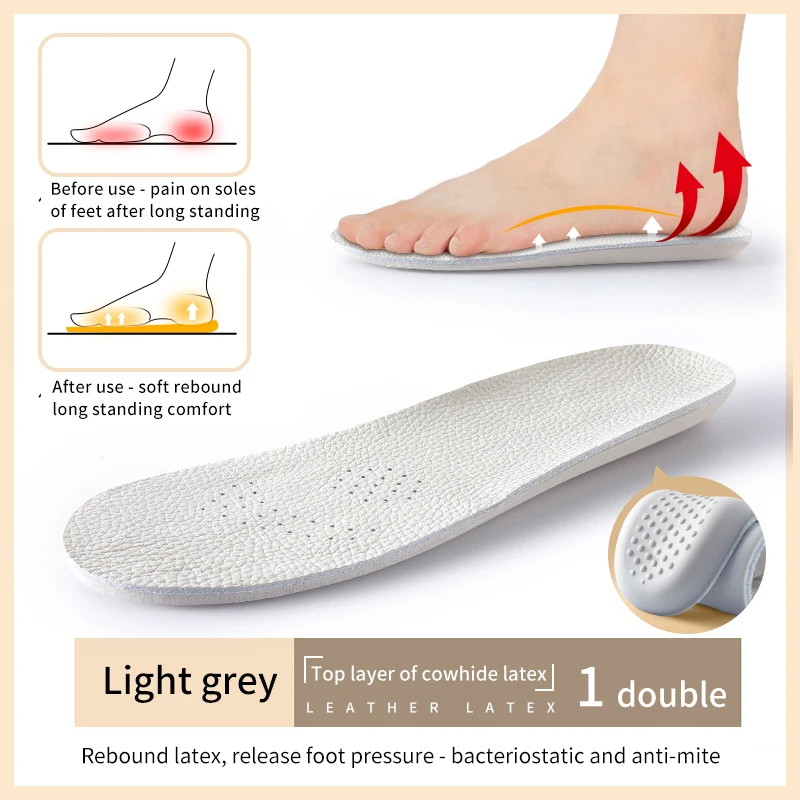 Memory Foam Cowhid Insoles for Men Women Shoes Shock Absorption Deodorant Breathable Cushion Orthopedic Insoles Feet Care Pads