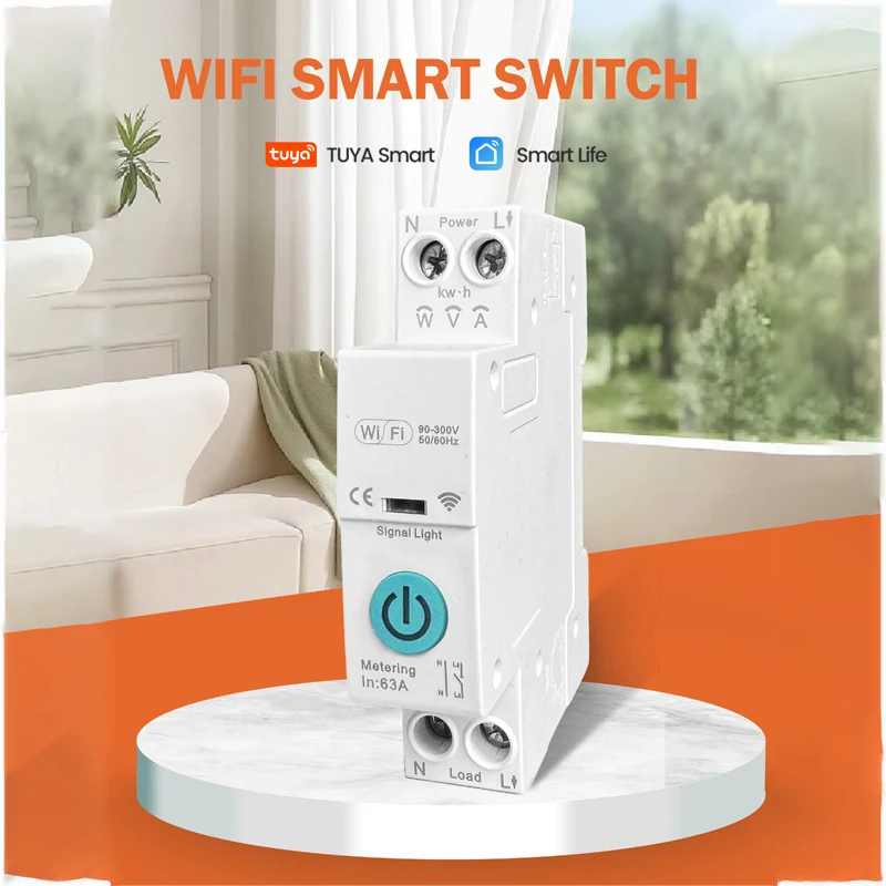 

1P + N Tuya Wi-Fi умный автоматический выключатель, релейный переключатель, голосовое управление, дистанционный многофункциональный счетчик, мониторинг энергии, Smart Life