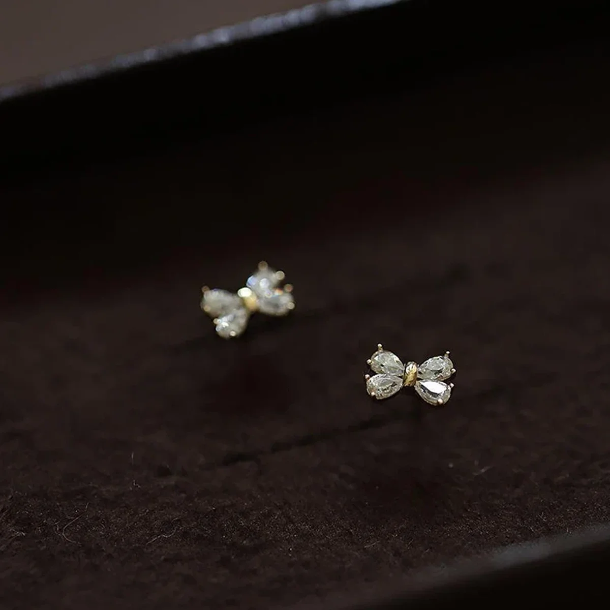 Pear Cut Lab Created Diamond Earrings 9K/14K/18K Yellow Gold Lab Diamond Earring Bow Shaped Stud Earrings Anniversary Gift