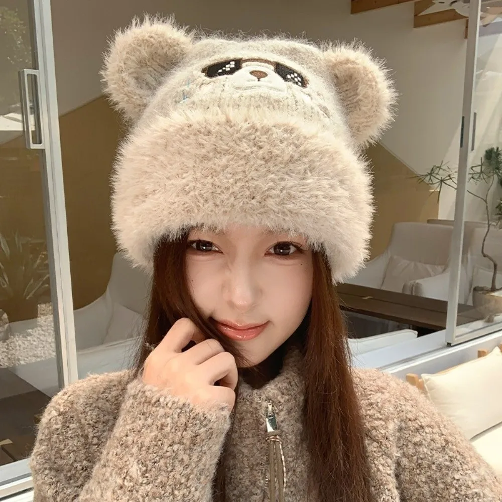 Polyester Knitted Beanie Face Slimming Design Large Head Circumference Winter Beanie Hat Windproof 56-58CM Warm Knit Hat