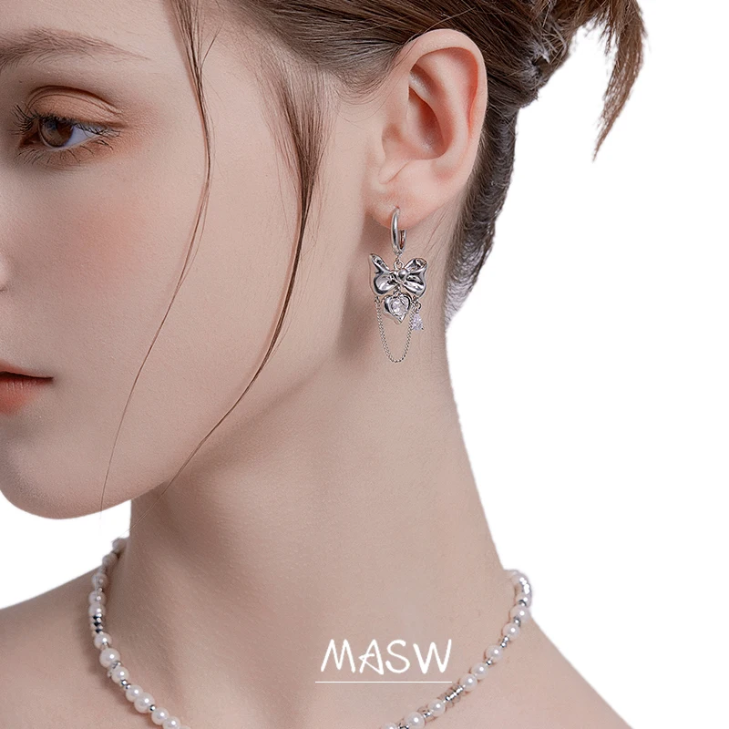 MASW Original Design Luxury Jewelry Copper Bowknot 5A Zircon Heart Drop Earrings For Women Female 2023 Trend New Accessories