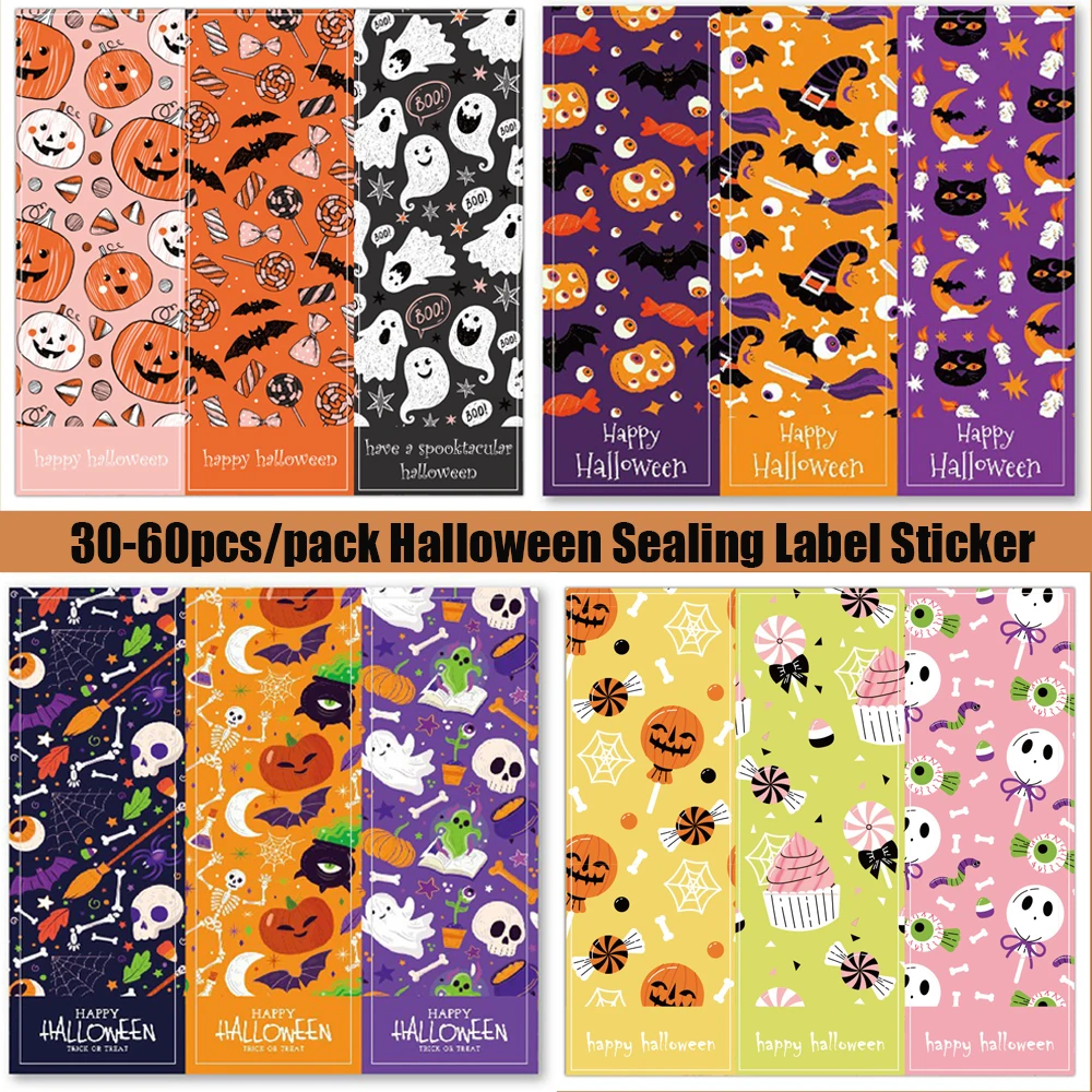 30-60pcs Happy Halloween Pumpkin Decoration Labels Adhesive Sticker for Handmade Gifts Sealing Envelope DIY Stationery Stickers