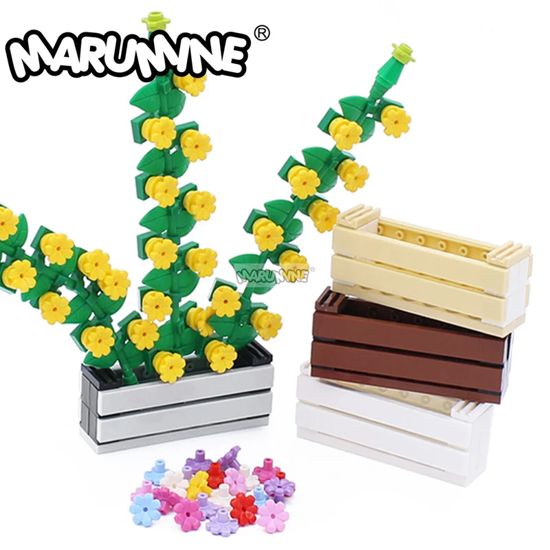 Marumine MOC Building Blocks Plant Vine With 10 Leaves 16 Flower 16981 Classic Garden City DIY Construction Brick Model Kit