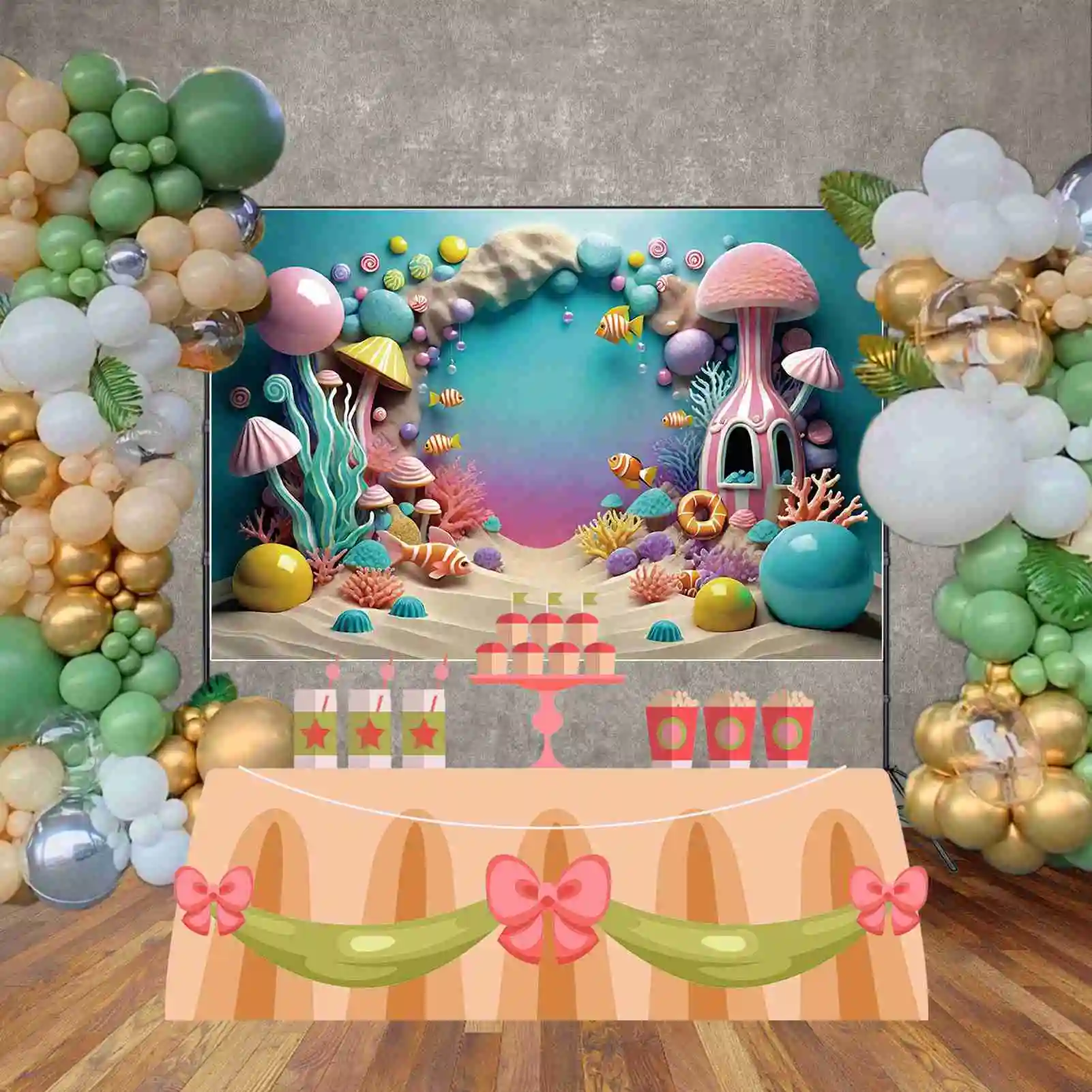 MOON.QG oceaniczny pierwsze urodziny górski tło dla dzieci na plażę cukierki na wyspie niestandardowe rekwizyty do dekoracji imprez