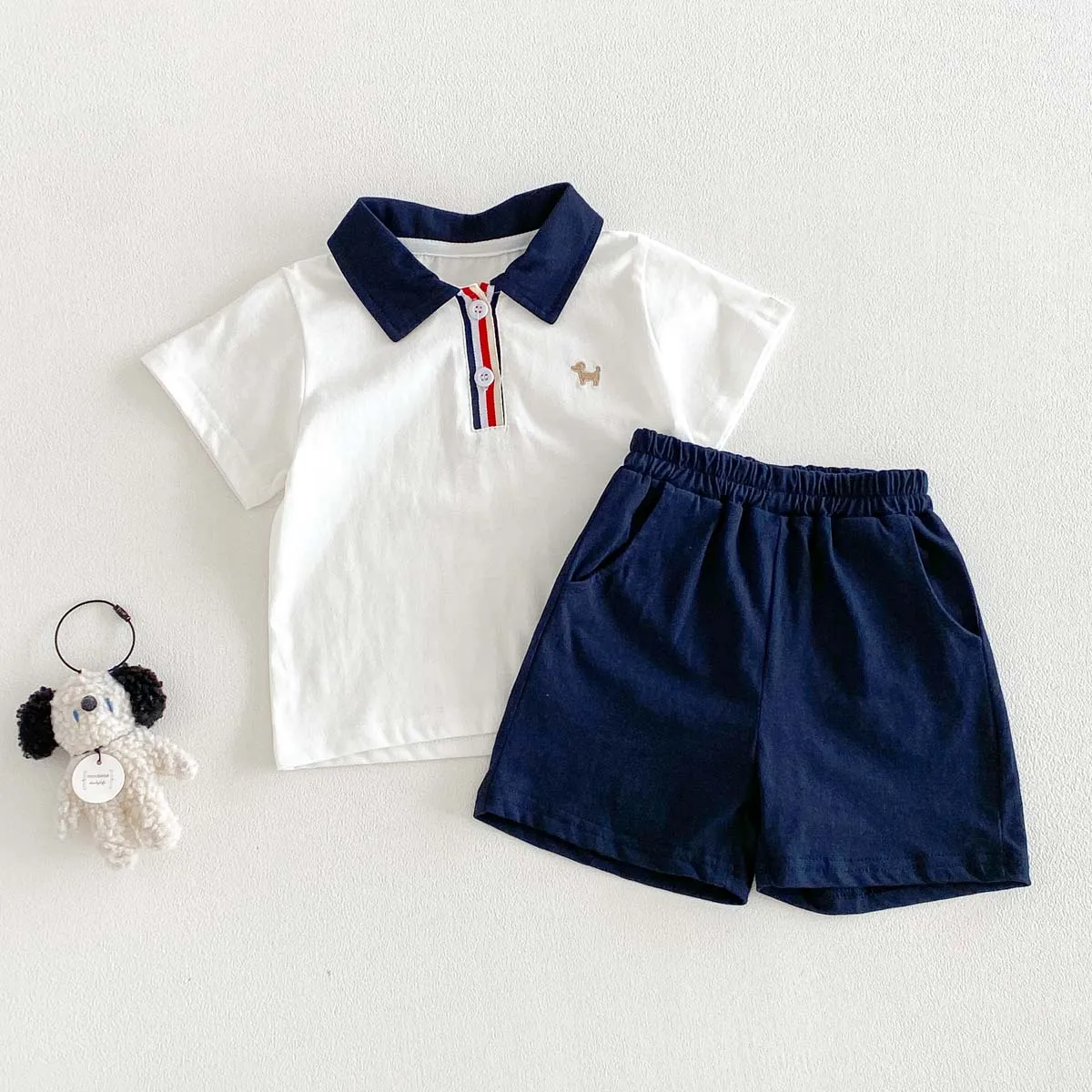 roupa-infantil-para-meninos-camisa-polo-e-shorts-conjunto-de-verao-com-bordado-de-cachorrinho