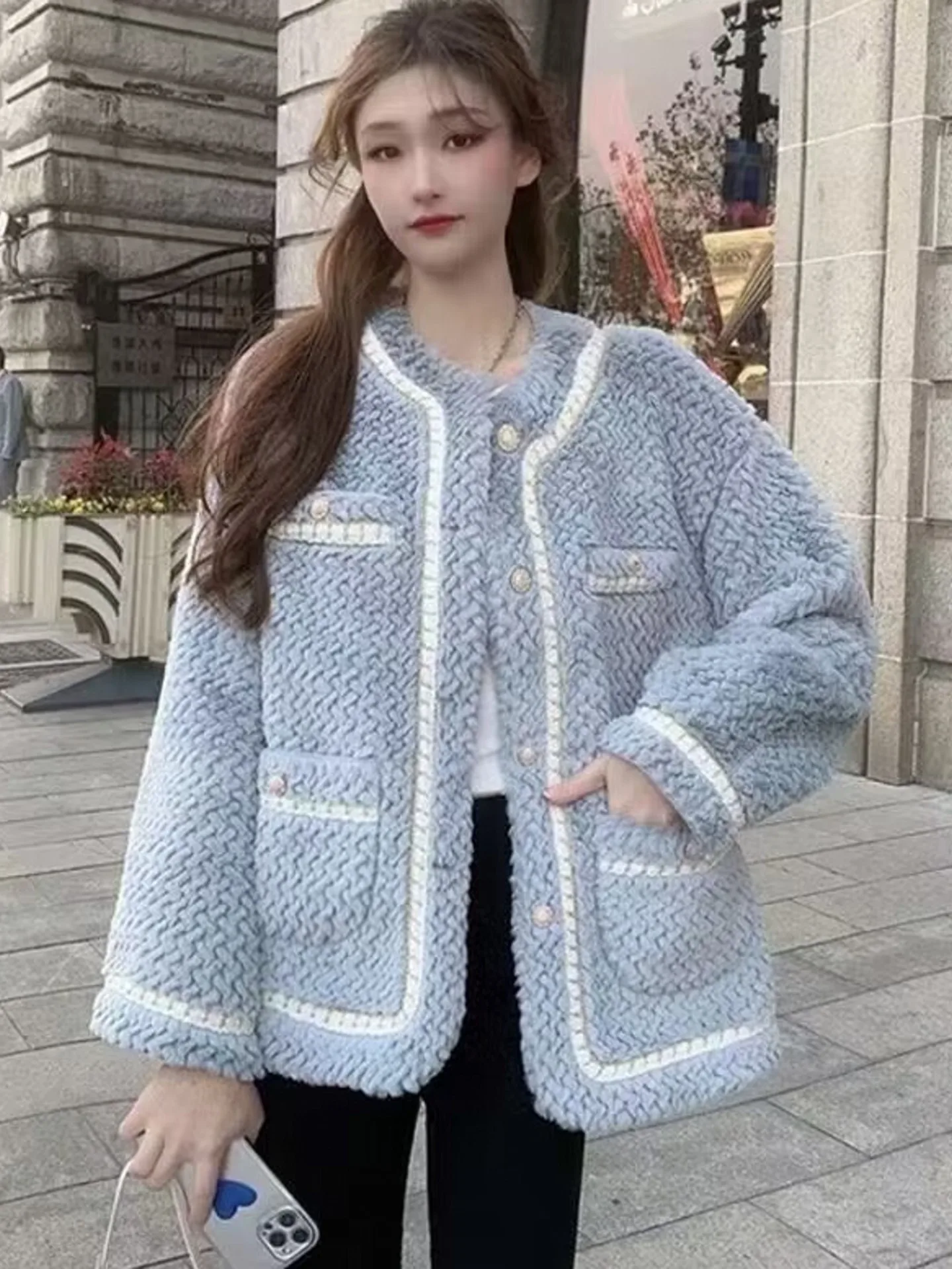 เสื้อแจ็คเก็ตขนแกะบุผ้าฝ้ายเทียน เอ็ด ทรงหลวมสำหรับผู้หญิง ฤดูใบไม้ร่วง ฤดูหนาว รุ่นใหม่ สไตล์ฝรั่งเศส แฟชั่นเสื้อคลุม