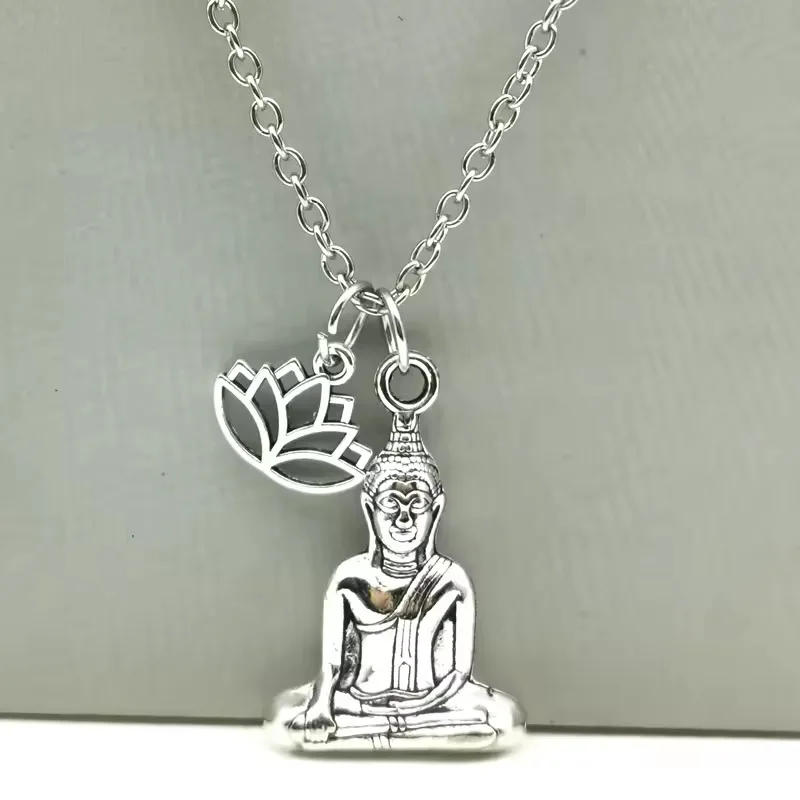 Buddhist-Style Lotus and Buddha Statue Pendant Necklace for Women  Simple and Versatile Necklace Spiritual Gift for Friend
