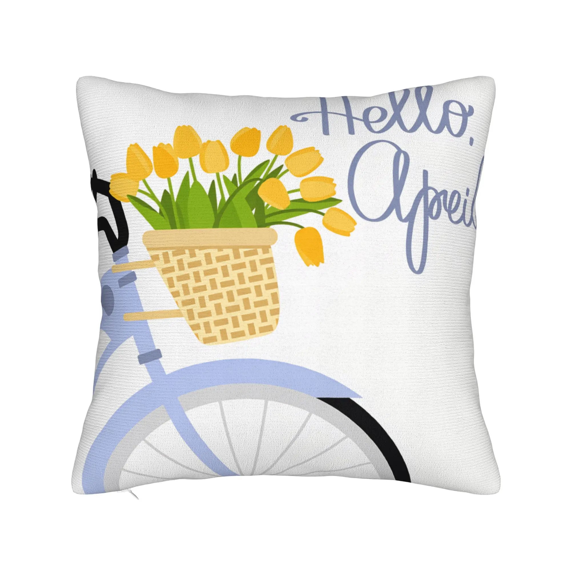 Yellow Tulip Bicycle And Hello Sunshine Pillow Cover  Graphic Cushion Cover Vintage Pillow Case For Wedding Party Home Decor