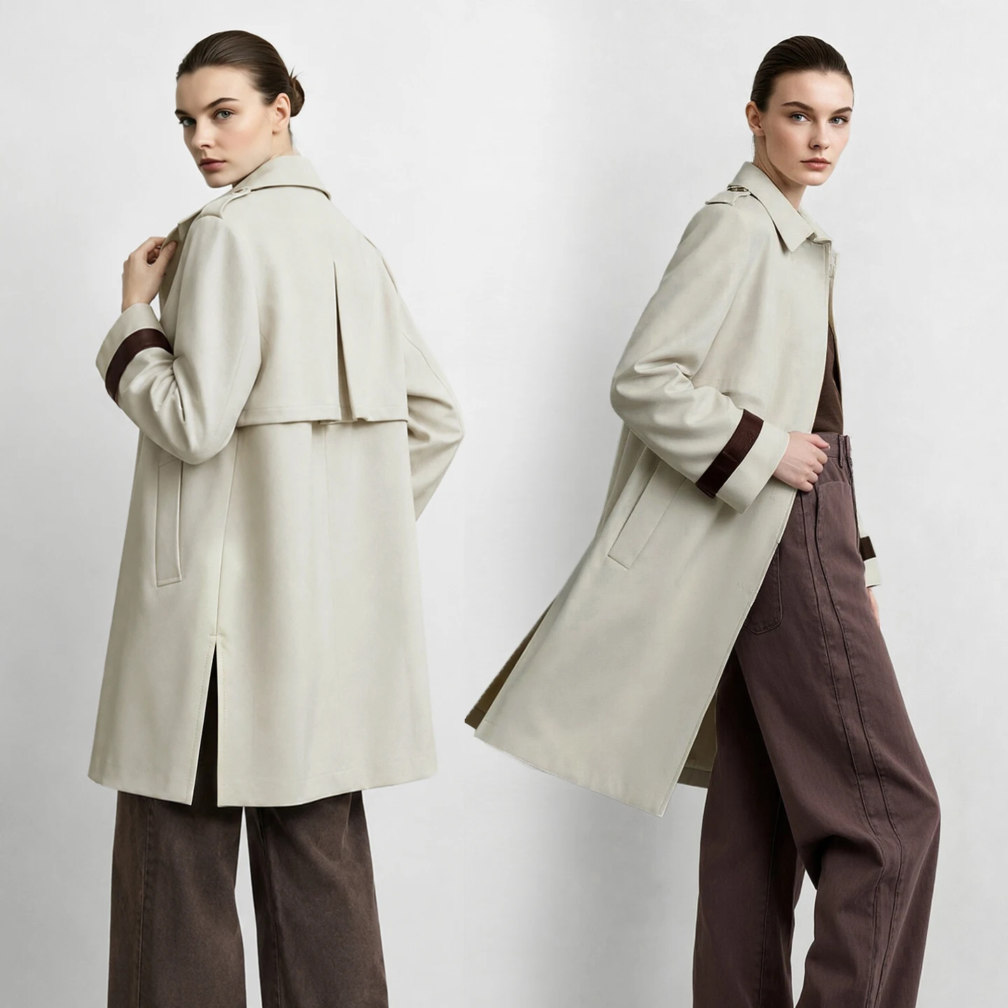 Amii Women Lapel Collar Trench Coat Color Block Webbing Oversized Loose Mid-Length Coats Commuter Autumn 2026 Jacket 12623132