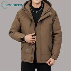 Men's Cargo White Duck Down Jacket Outdoor Warm Hooded Thick Puffer Coats High Quality Overcoat Thermal Winter Parka Streetwear