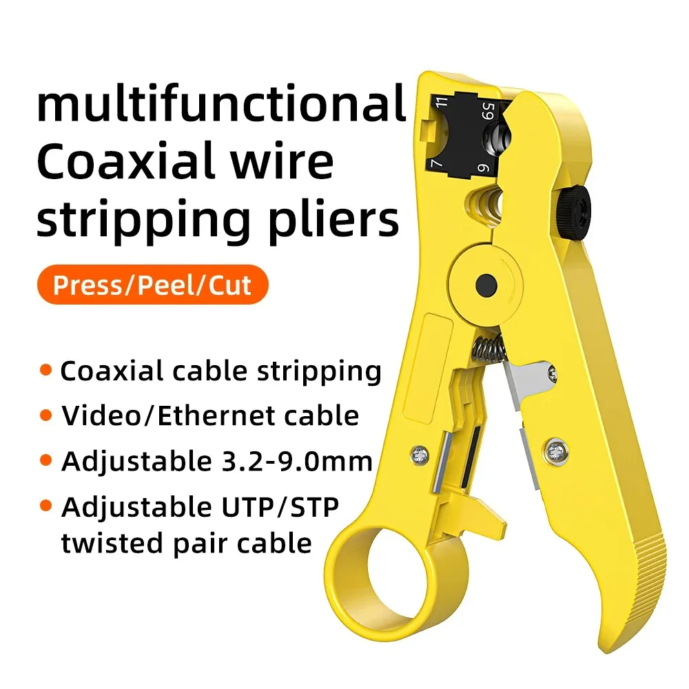 All-In-One Stripping Tool Wire Stripper RG59 RG6 RG11 RG7 Coaxial Cable Stripper Cutter Pliers for Round Cable and Flat Cable