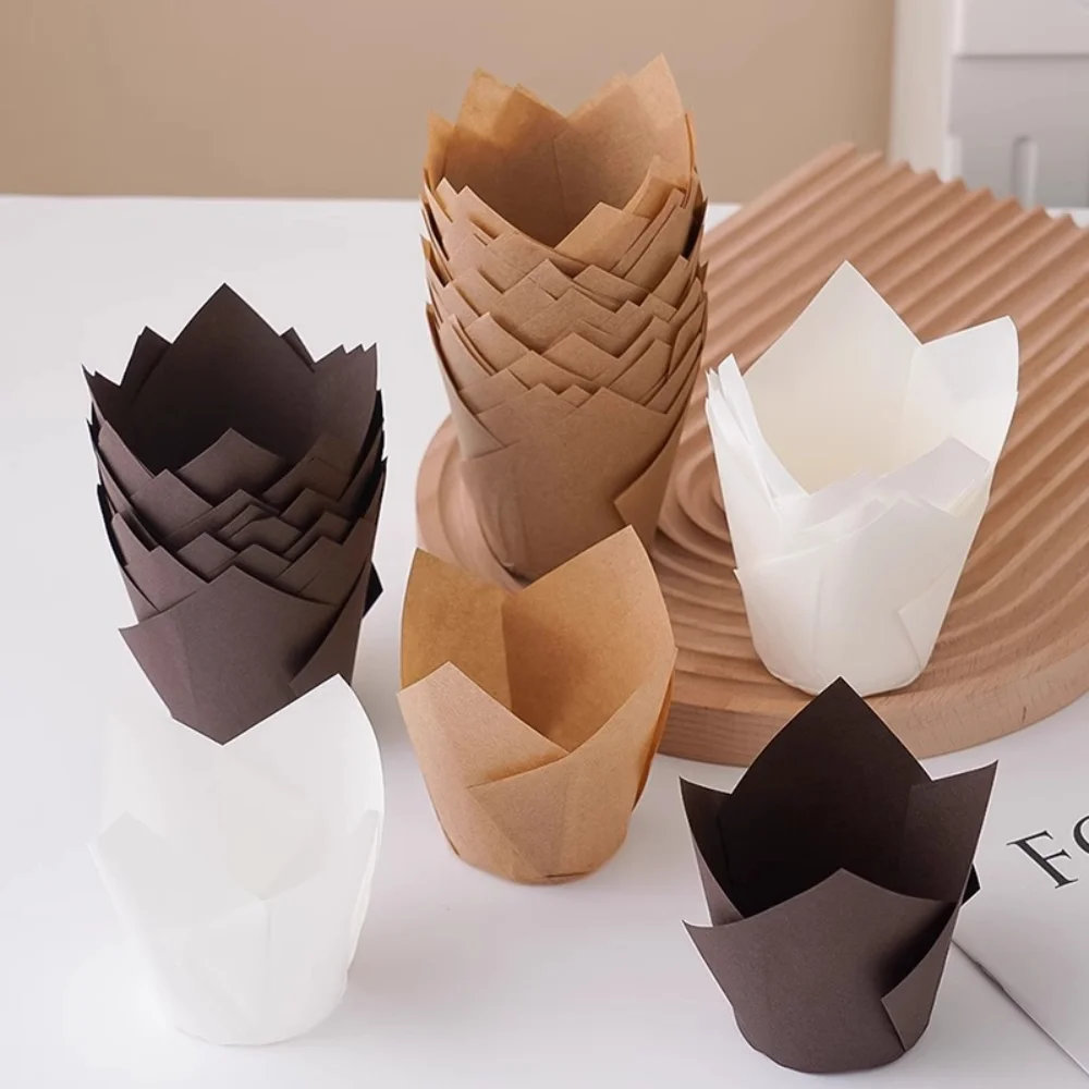 Vasos de papel para hornear magdalenas, envoltorios de tulipán, decoración de Cupcakes, pasteles para bodas, fiestas de cumpleaños, 50/100