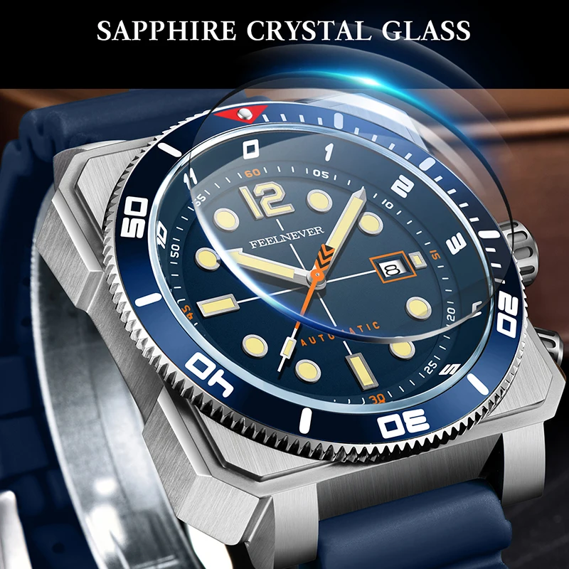 FEELNEVER New Sapphire Automatic Watches for Men Fashion Business Diving Watch Men 1000M Waterproof Men's Mechanical Wristwatch view 3
