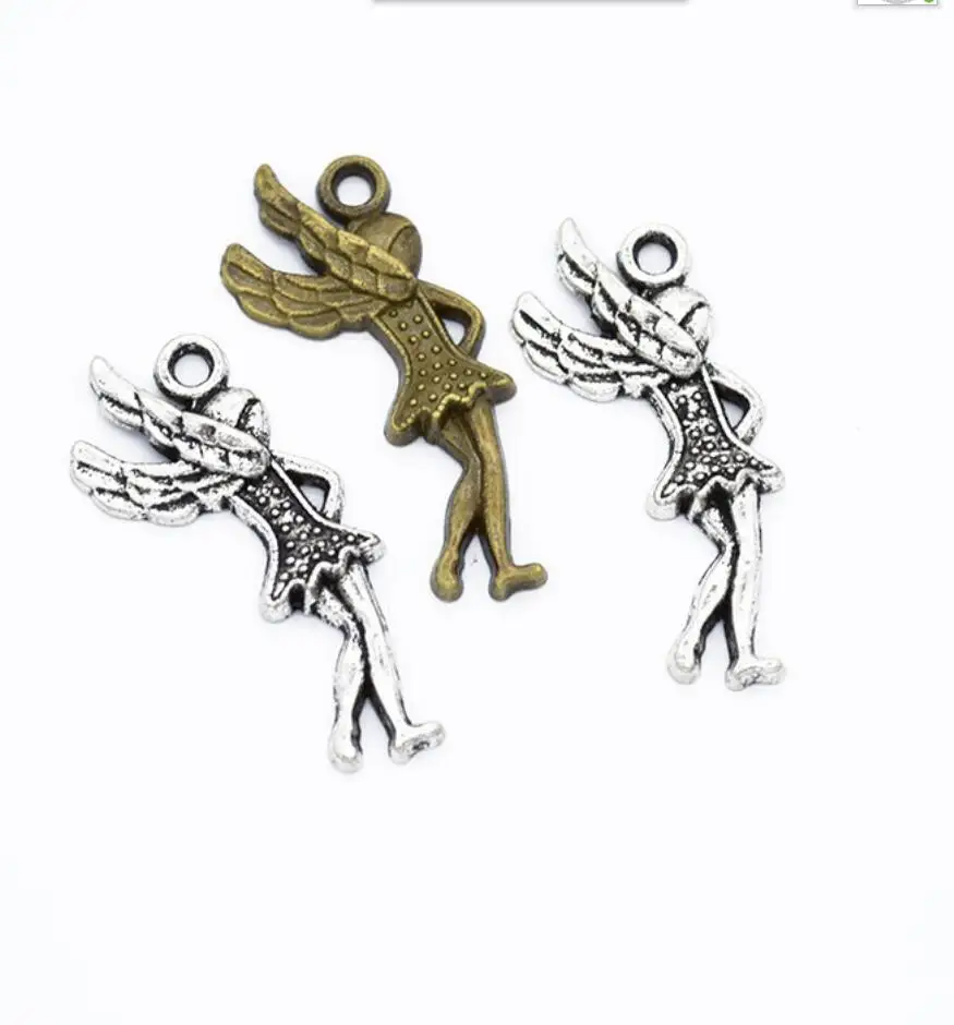 100pcs Charms Angel Fairy 30*13mm Tibetan Bronze Silver  Pendants Antique Jewelry Making DIY Handmade Craft F0780