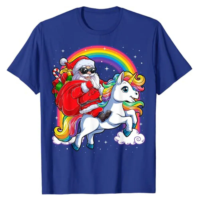 Santa Riding Dinosaur T Rex Christmas Boys Men Xmas Squad T-Shirt Xmas-Santa Ride Shark Santa-Claus Riding-Unicorn Cute Tee Tops