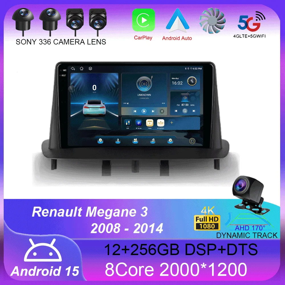 

For Renault Megane 3 2008 - 2014 Android 15 Carplay Auto 4G+WIFI GPS Car Radio Navigation Multimedia Video Player Stereo BT