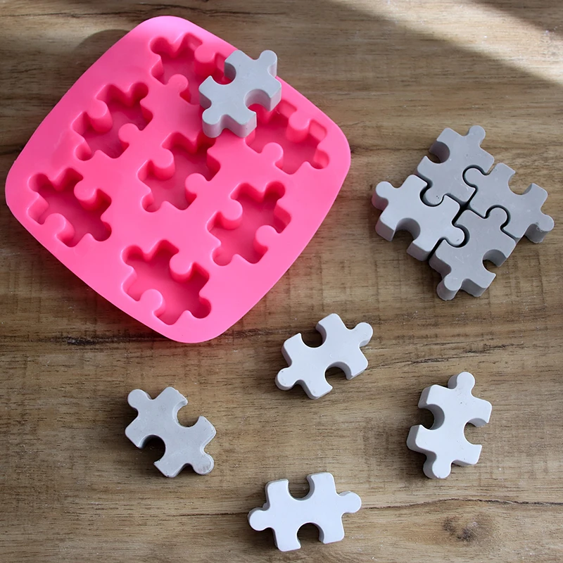 Puzzle Silicone Mold Creative Building Block Mosaic Stone Cement Concrete Mould Handmade Ice Biscuit Baking Making Supplies Tool