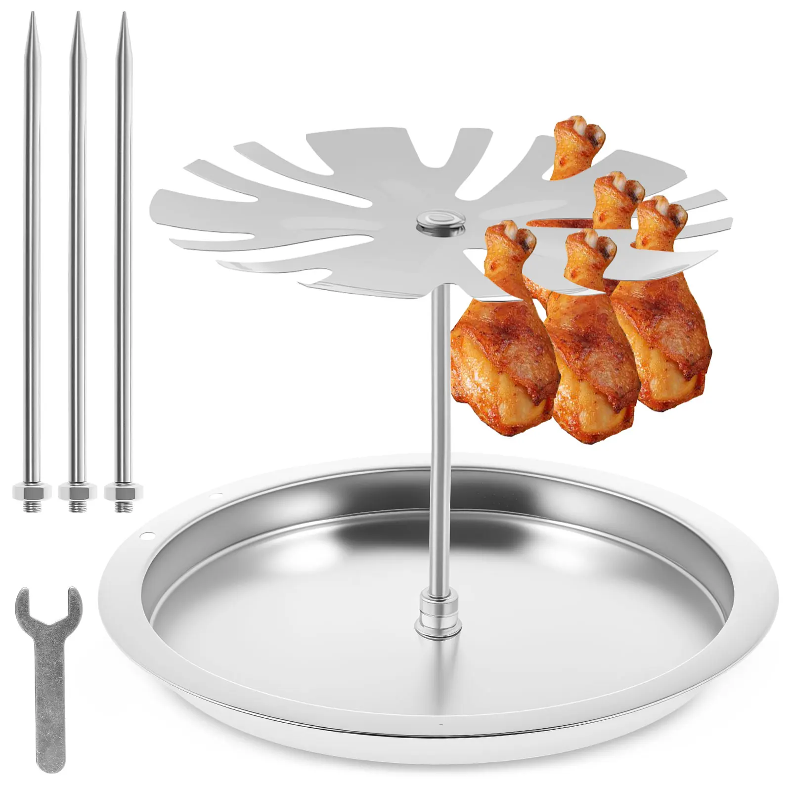 

Al Pastor Skewer Stainless Steel Vertical Skewer with Tray Roasted Chicken Fork 2 in 1 Vertical Spit Stand Barbecue Grill Skewer