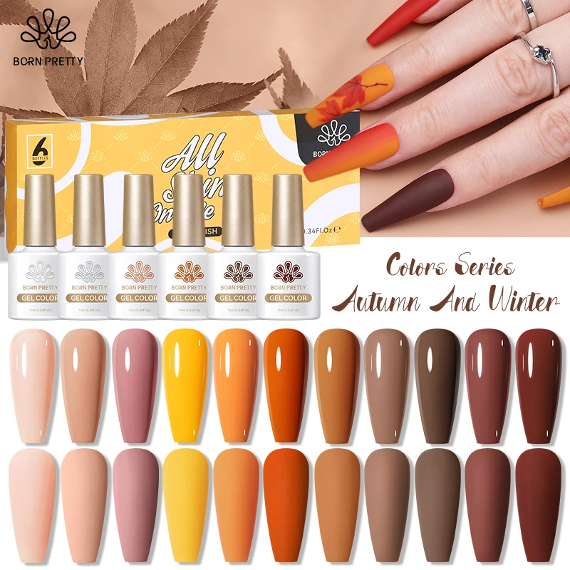 

BORN PRETTY 3/6Pcs Autumn Brown Winter Color Gel Nail Polish Set Semi Permanent Varnishes Nail Art Design Soak Off UV LED Gel