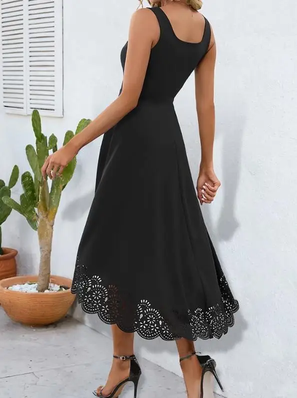 2026 New Fashion Casual Sexy Women's Skirt Elegant Irregular Stove Flower Hollow Tank Top Dress Female Clothing