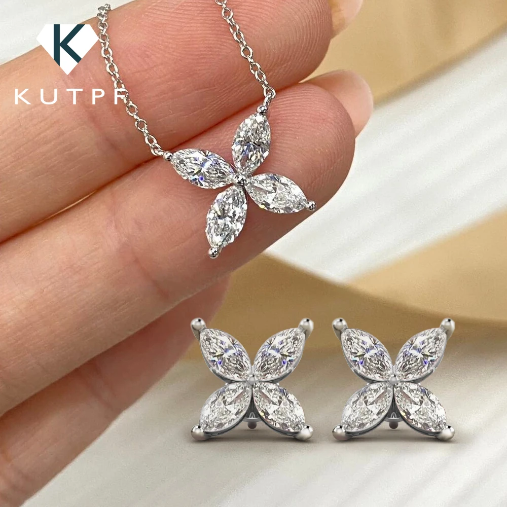 Zestawy biżuterii Butterfly Moissanite dla kobiet 925 Silver Marquise Cut Diamond Wisiorek Naszyjnik Kolczyki sztyfty z certyfikatami