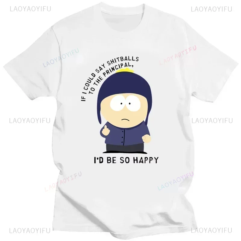 Funny Printed T-shirt Cartoon Eat My Ass S-South Park Anime Men Summer Vintage Humor T Shirt Women Kawaii Comics Clothes