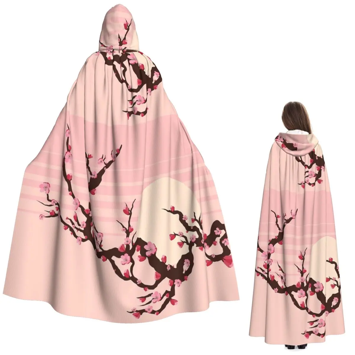

Japanese Cherry Blossom Pattern Long Hooded Cloak Witch Medieval Costume Cosplay Cape HalloweenVampire Adult Unisex