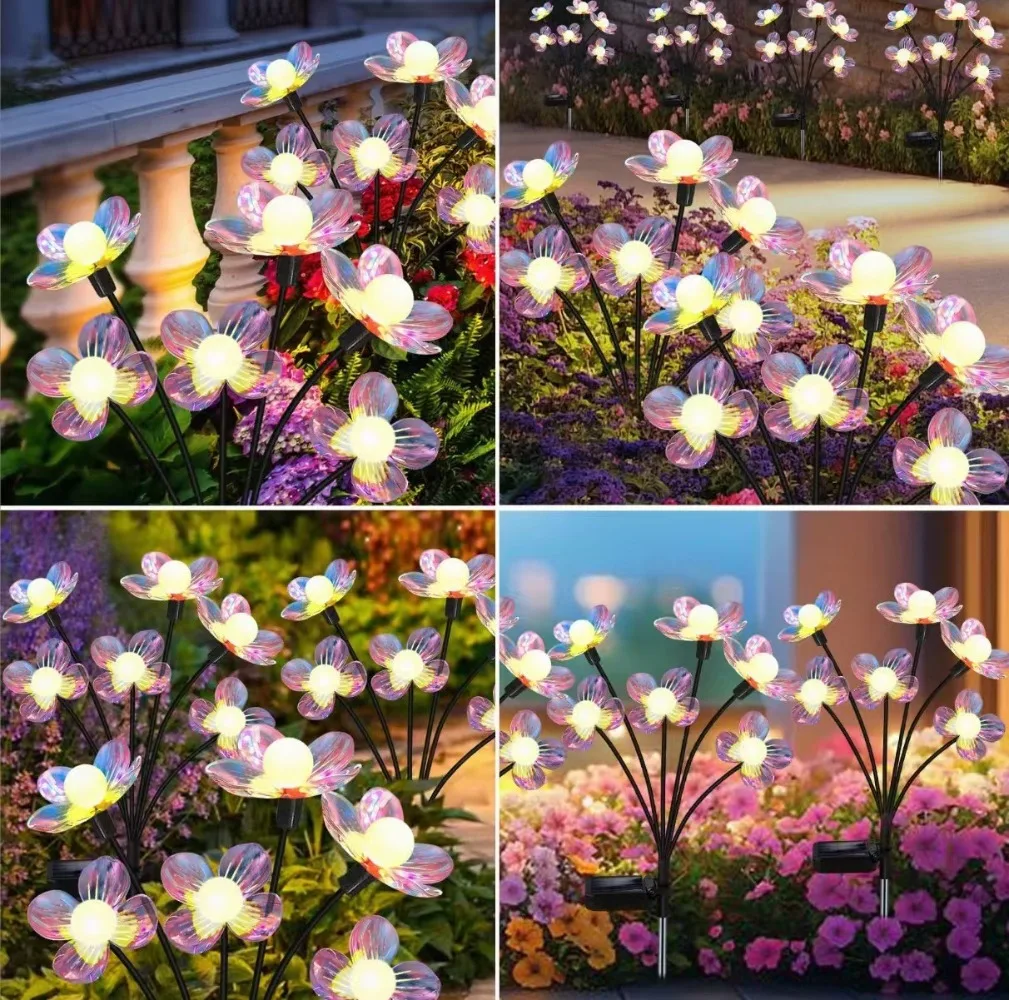 Outdoor 6LED Solar Path Lights Waterproof Multi-Head Garden Decor Lights for Yard Patio Lawn Pathway Wedding Party 