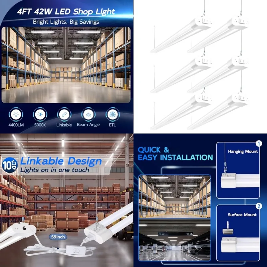 

6 Pack 4Feet Linkable LED Shop Light, Utility Shop Light Fixture, 4400lm, 42W [250W Equivalent], 5000K Daylight Shop Lights for