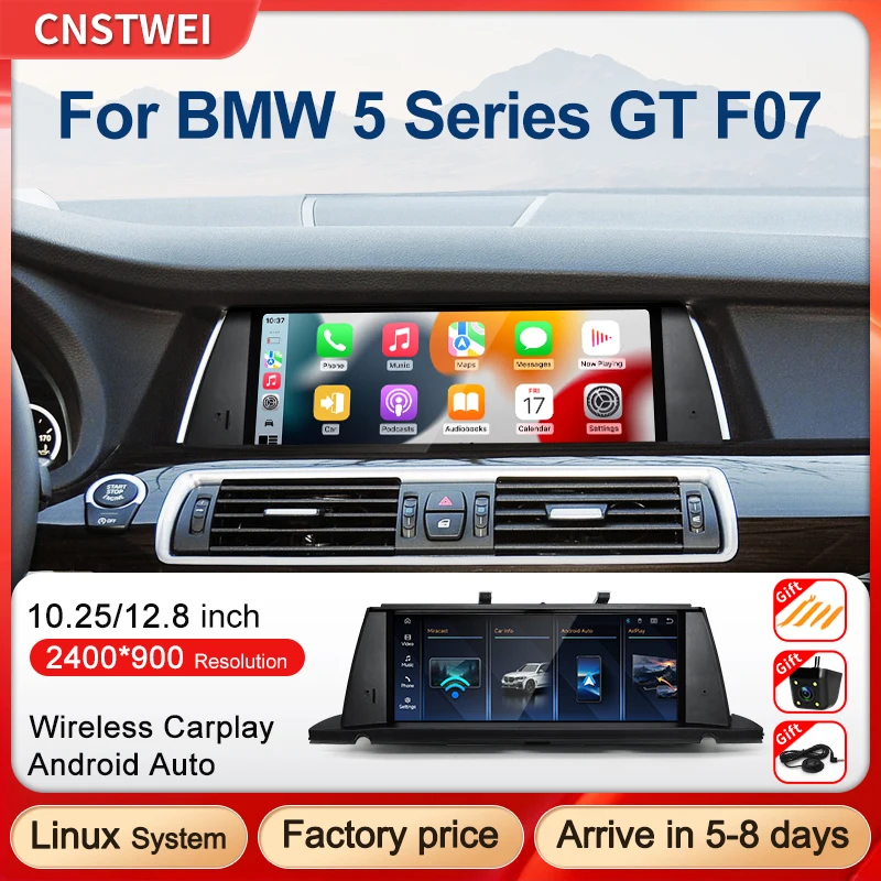 Cnstwei Linux 10.25 12.8inch 2400X900 Thin Screen For BMW 5 Series GT F07 CIC NBT Wireless Carplay Android Auto Car Video Player