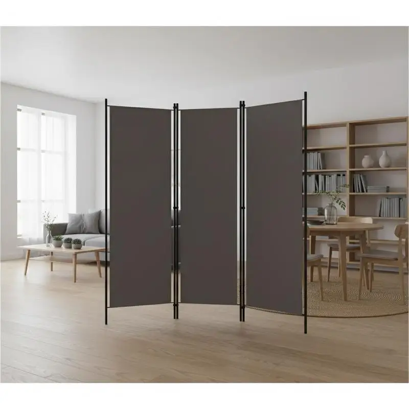 Pannello divisorio a 4 sezioni antracite 200x180 cm. Telaio in ferro rivestito e rivestito in tessuto di poliestere, pieghevole, discreto e pratico per